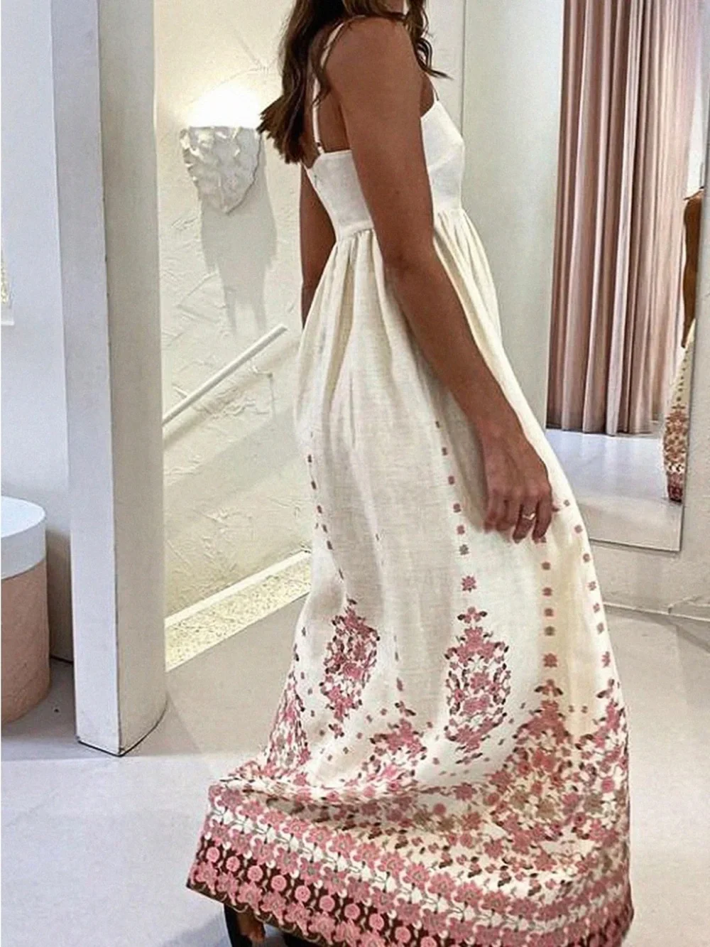 Commense Ivory Maxi Dress with Pink Floral Border - Picture 2 of 12